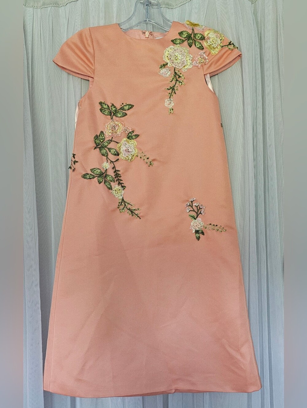 Mac Duggal 20658 Girls Peach Floral Embroidered Dress Kids Size 10